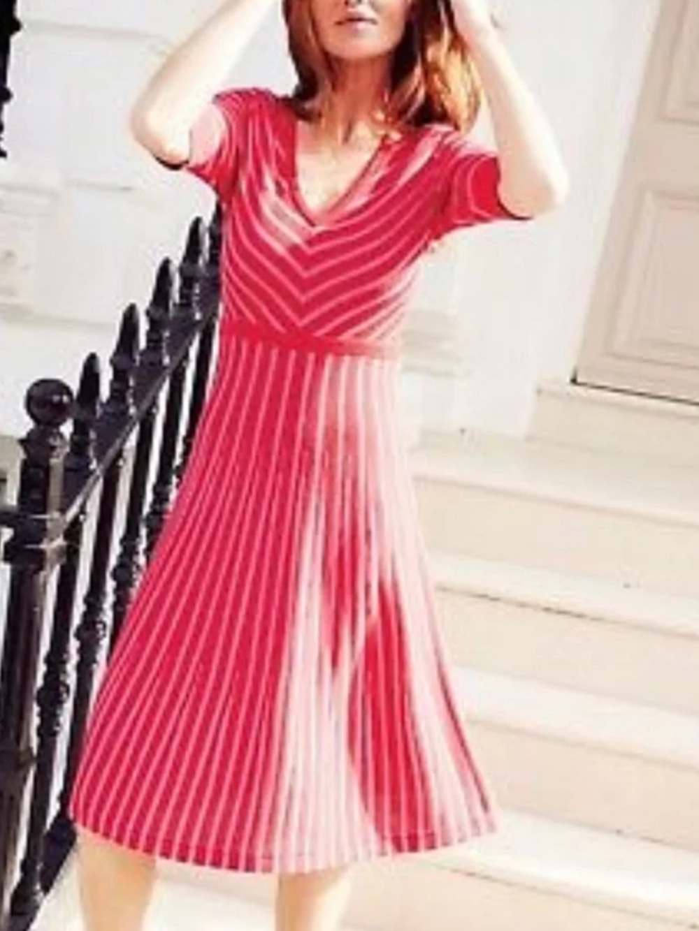 BODEN amelie knit Bright Pink Striped V-Neck Dress wool blend 8 L